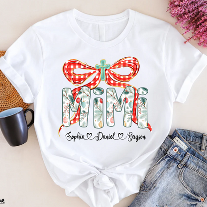 Mimi Christmas Bow, Personalized Mimi and Grankids Shirt