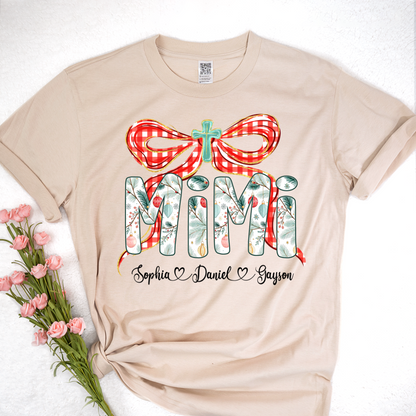 Mimi Christmas Bow, Personalized Mimi and Grankids Shirt