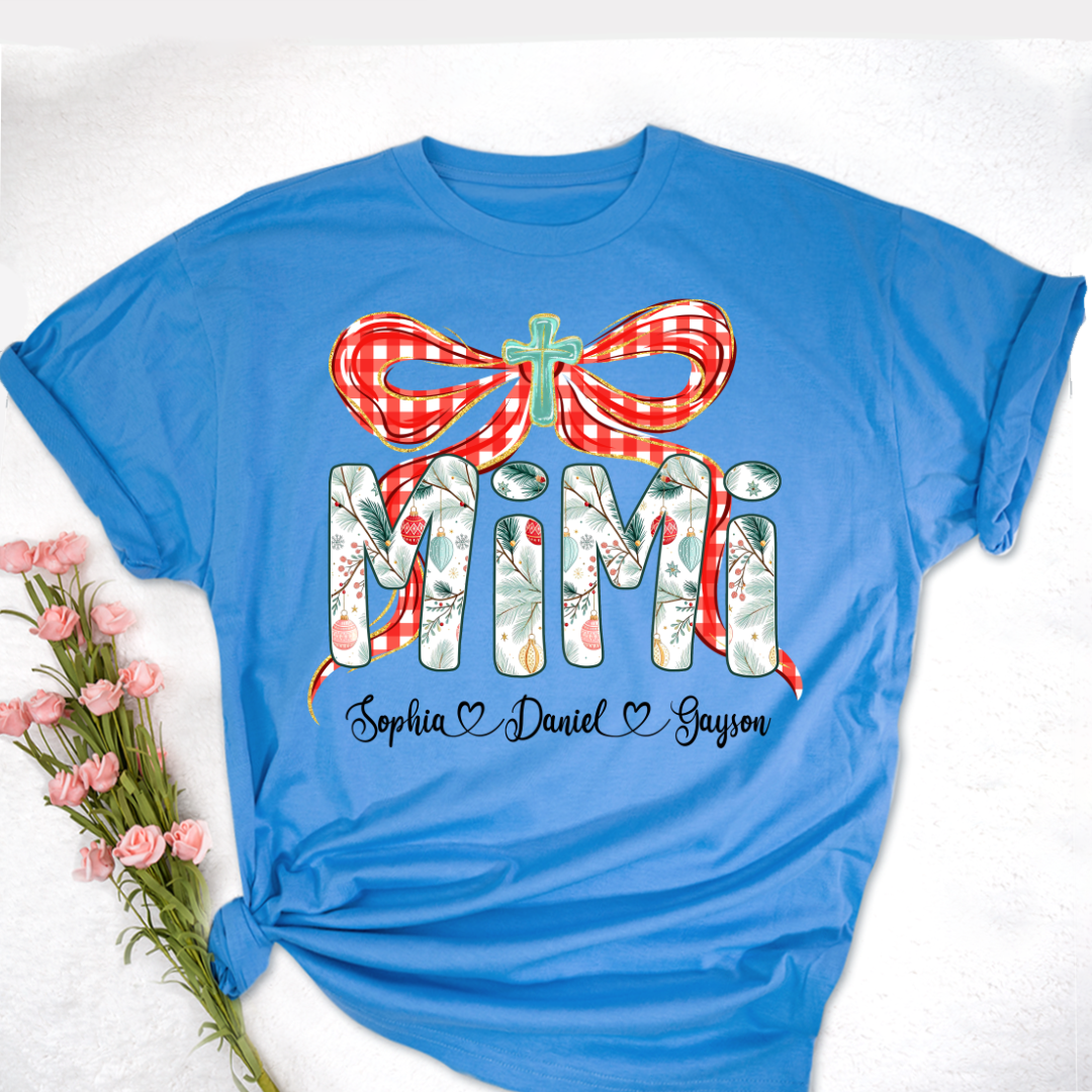 Mimi Christmas Bow, Personalized Mimi and Grankids Shirt