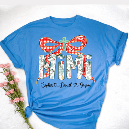 Mimi Christmas Bow, Personalized Mimi and Grankids Shirt