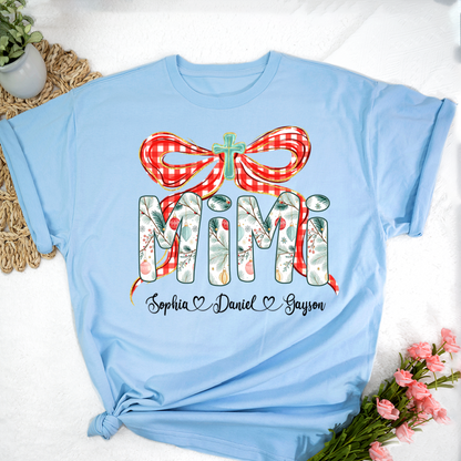 Mimi Christmas Bow, Personalized Mimi and Grankids Shirt