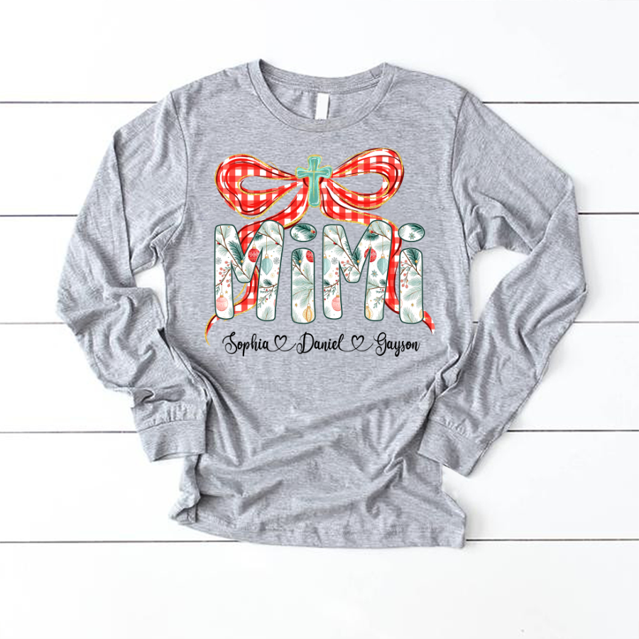 Mimi Christmas Bow, Personalized Mimi and Grankids Shirt