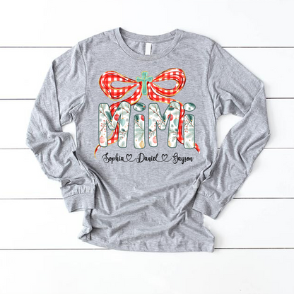 Mimi Christmas Bow, Personalized Mimi and Grankids Shirt