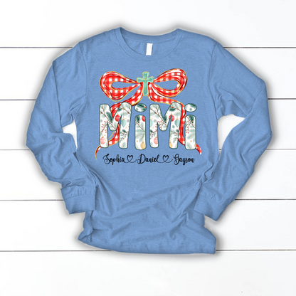 Mimi Christmas Bow, Personalized Mimi and Grankids Shirt