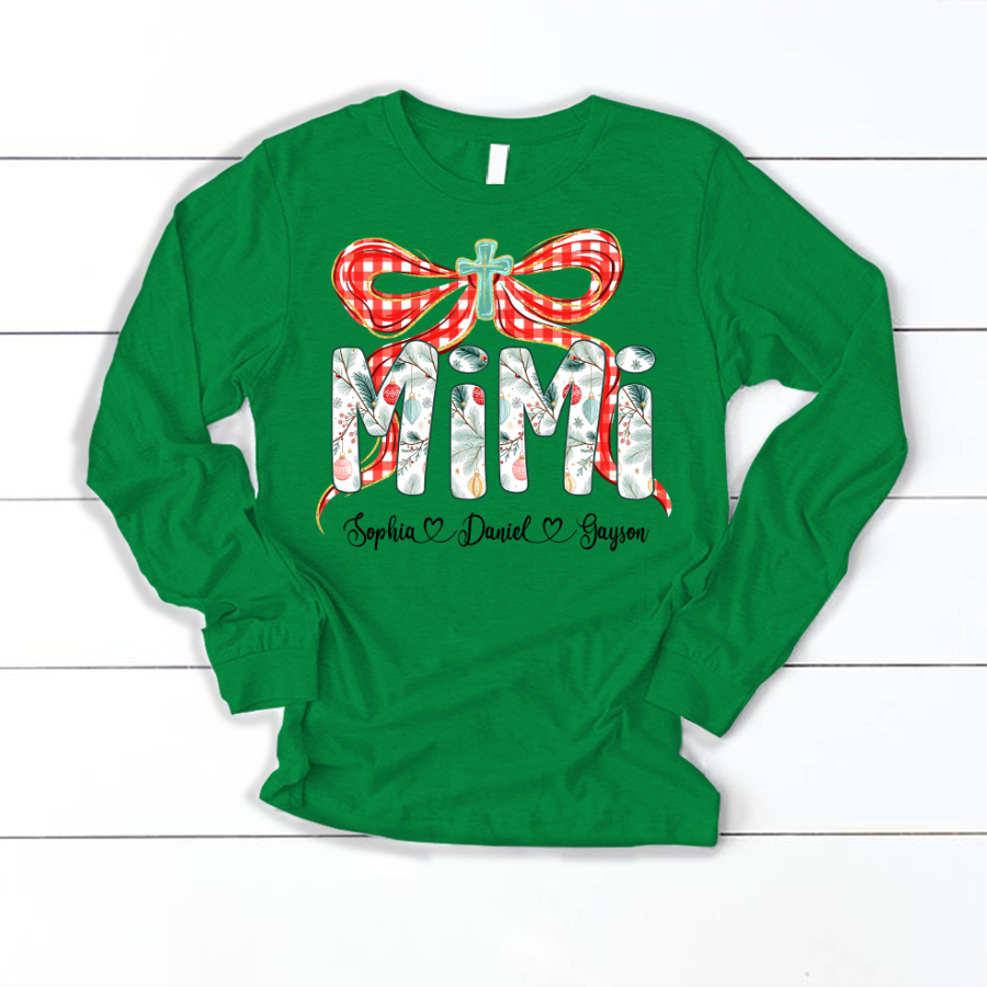 Mimi Christmas Bow, Personalized Mimi and Grankids Shirt