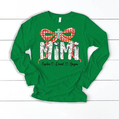Mimi Christmas Bow, Personalized Mimi and Grankids Shirt