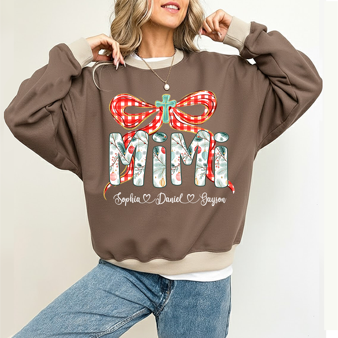 Mimi Christmas Bow, Personalized Mimi and Grankids Shirt