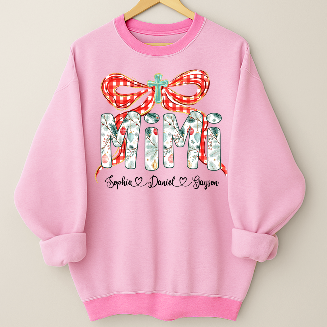 Mimi Christmas Bow, Personalized Mimi and Grankids Shirt