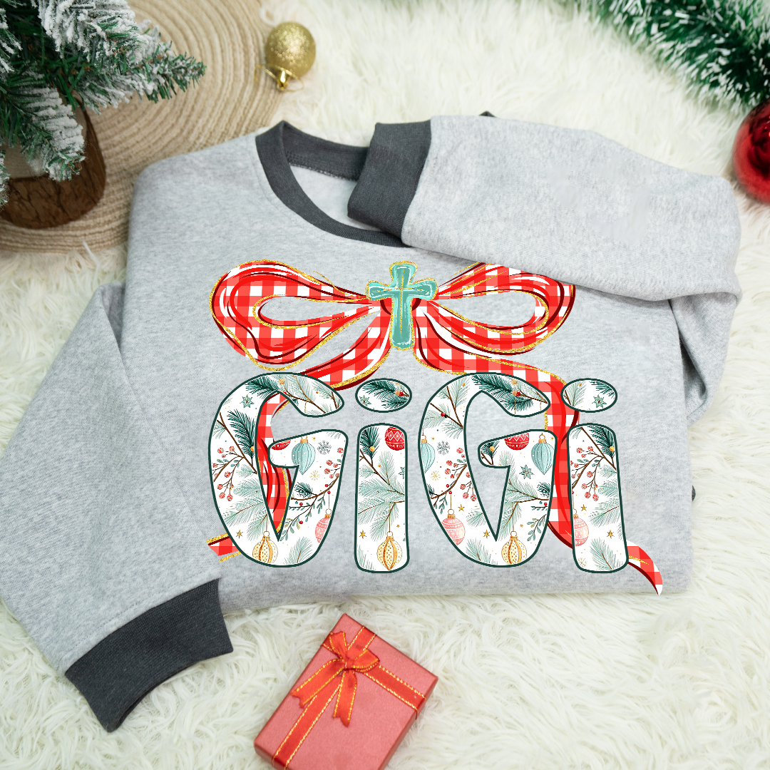 Mimi Christmas Bow, Personalized Mimi and Grankids Shirt