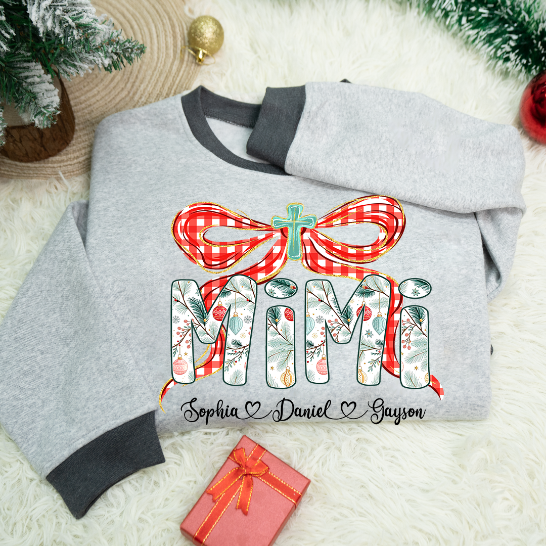 Mimi Christmas Bow, Personalized Mimi and Grankids Shirt