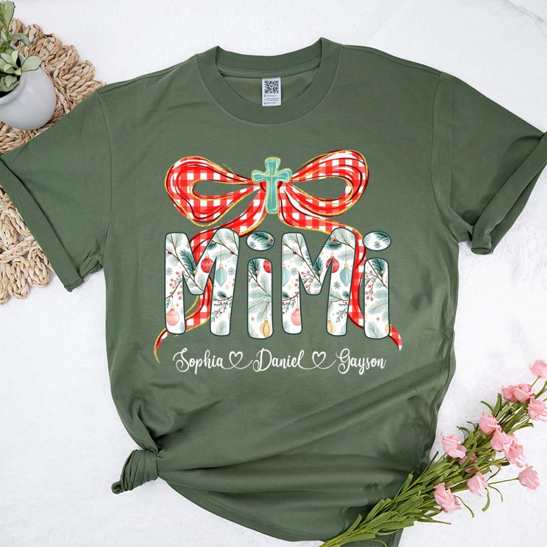 Mimi Christmas Bow, Personalized Mimi and Grankids Shirt