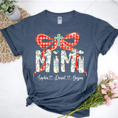 Mimi Christmas Bow, Personalized Mimi and Grankids Shirt
