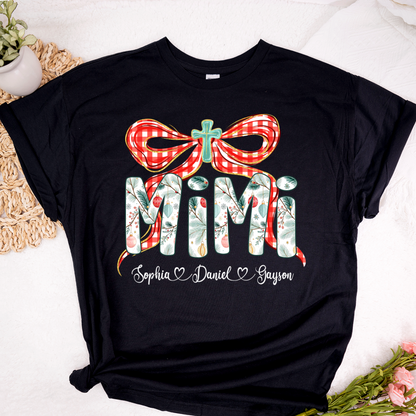 Mimi Christmas Bow, Personalized Mimi and Grankids Shirt