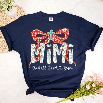 Mimi Christmas Bow, Personalized Mimi and Grankids Shirt