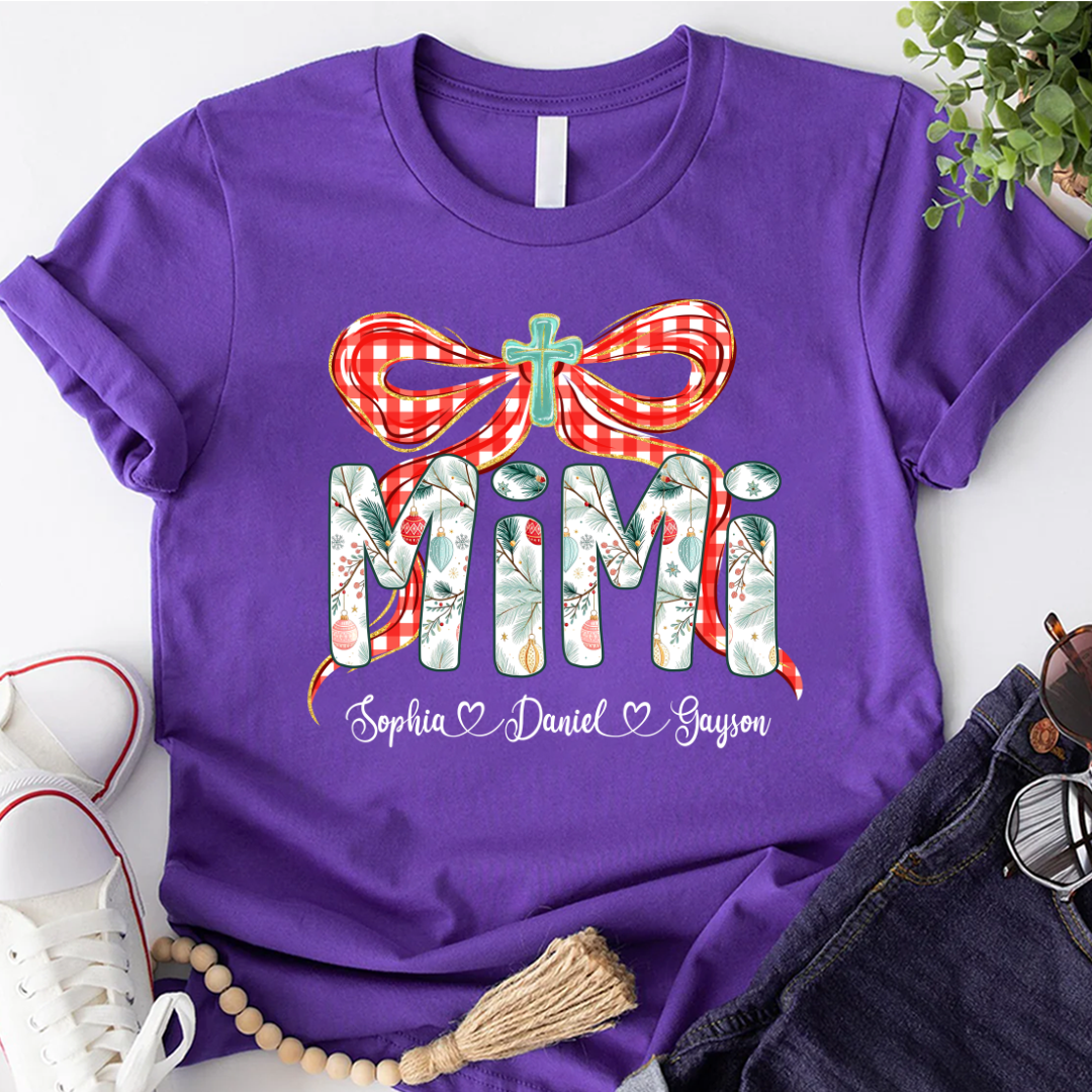 Mimi Christmas Bow, Personalized Mimi and Grankids Shirt