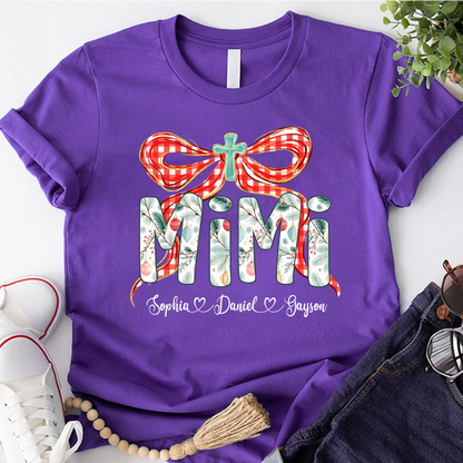Mimi Christmas Bow, Personalized Mimi and Grankids Shirt