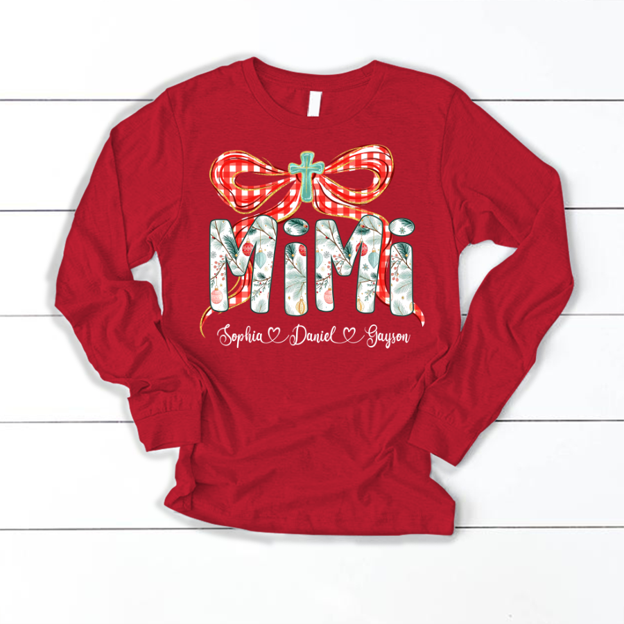 Mimi Christmas Bow, Personalized Mimi and Grankids Shirt