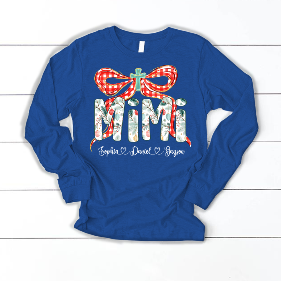 Mimi Christmas Bow, Personalized Mimi and Grankids Shirt