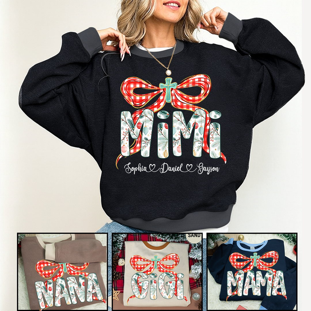 Mimi Christmas Bow, Personalized Mimi and Grankids Shirt