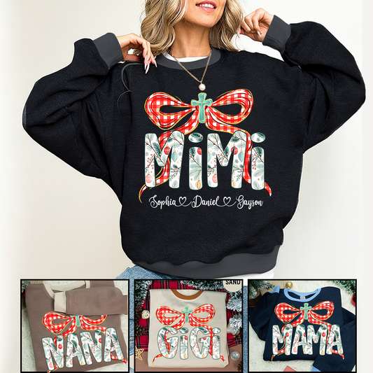 Mimi Christmas Bow, Personalized Mimi and Grankids Shirt