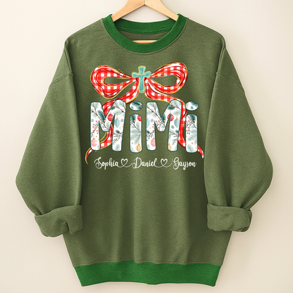 Mimi Christmas Bow, Personalized Mimi and Grankids Shirt