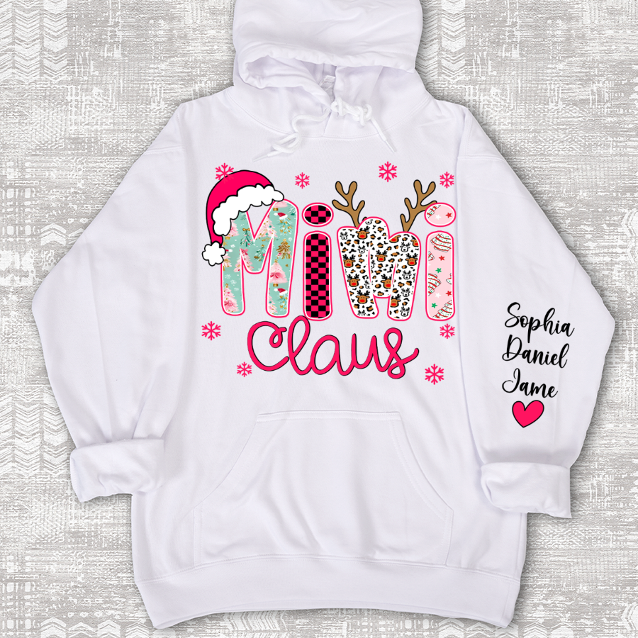 Mimi Claus Personalized Mimi Nana Grandma and Grandkids Christmas Gift Shirt