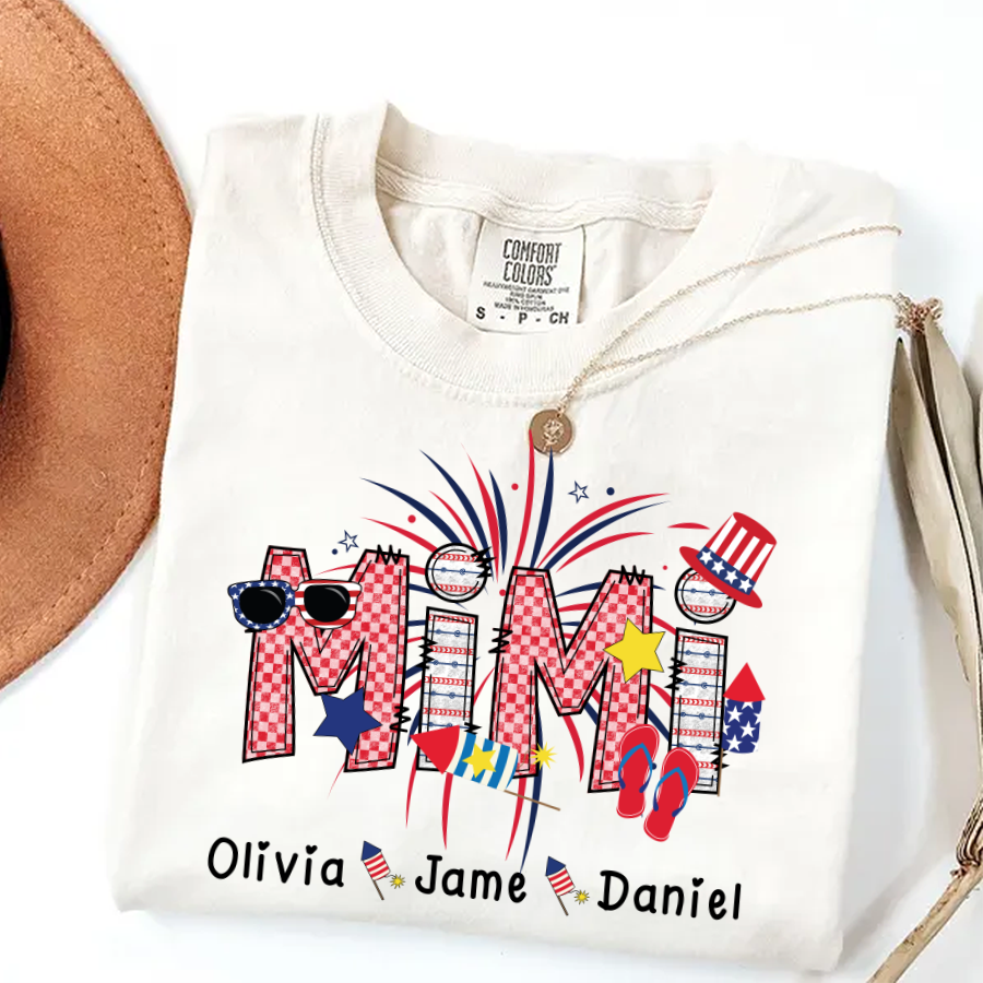 Mimi Patriotic 4th of July Custom Mimi And Grandkids Shirt