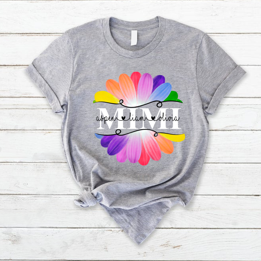 Mimi And Grandkids Flower Rainbow T-Shirt