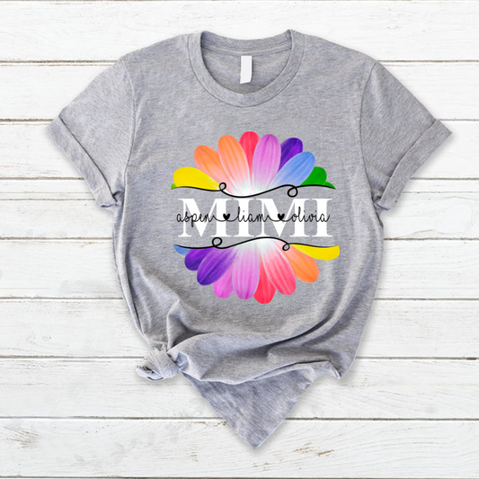 Mimi And Grandkids Flower Rainbow T-Shirt