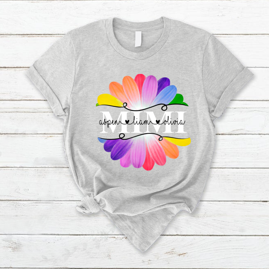 Mimi And Grandkids Flower Rainbow T-Shirt