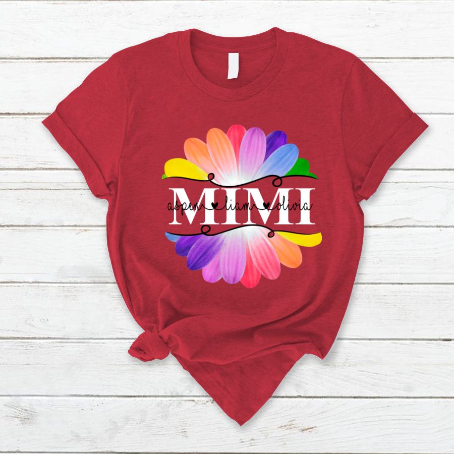 Mimi And Grandkids Flower Rainbow T-Shirt