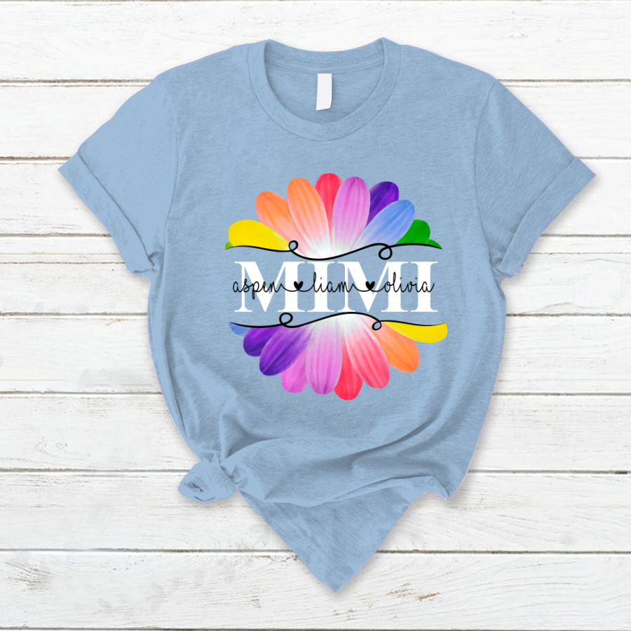 Mimi And Grandkids Flower Rainbow T-Shirt