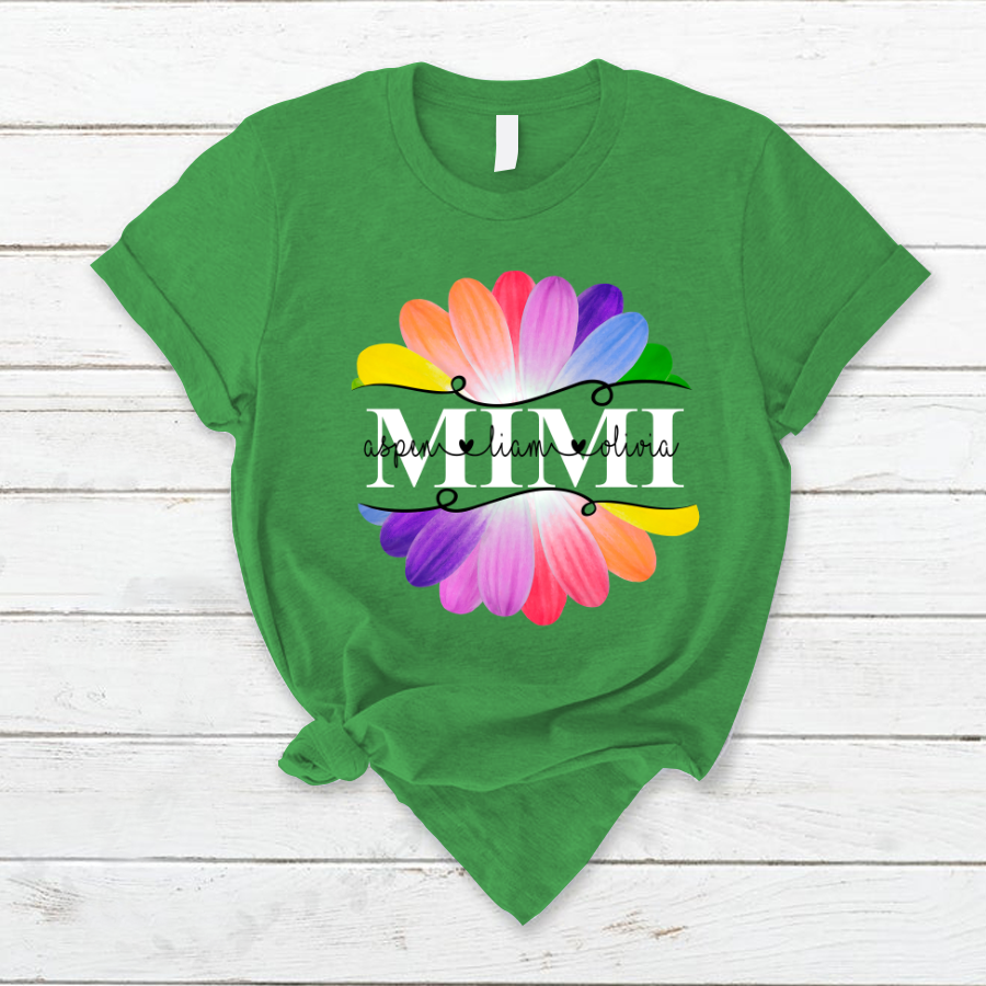 Mimi And Grandkids Flower Rainbow T-Shirt