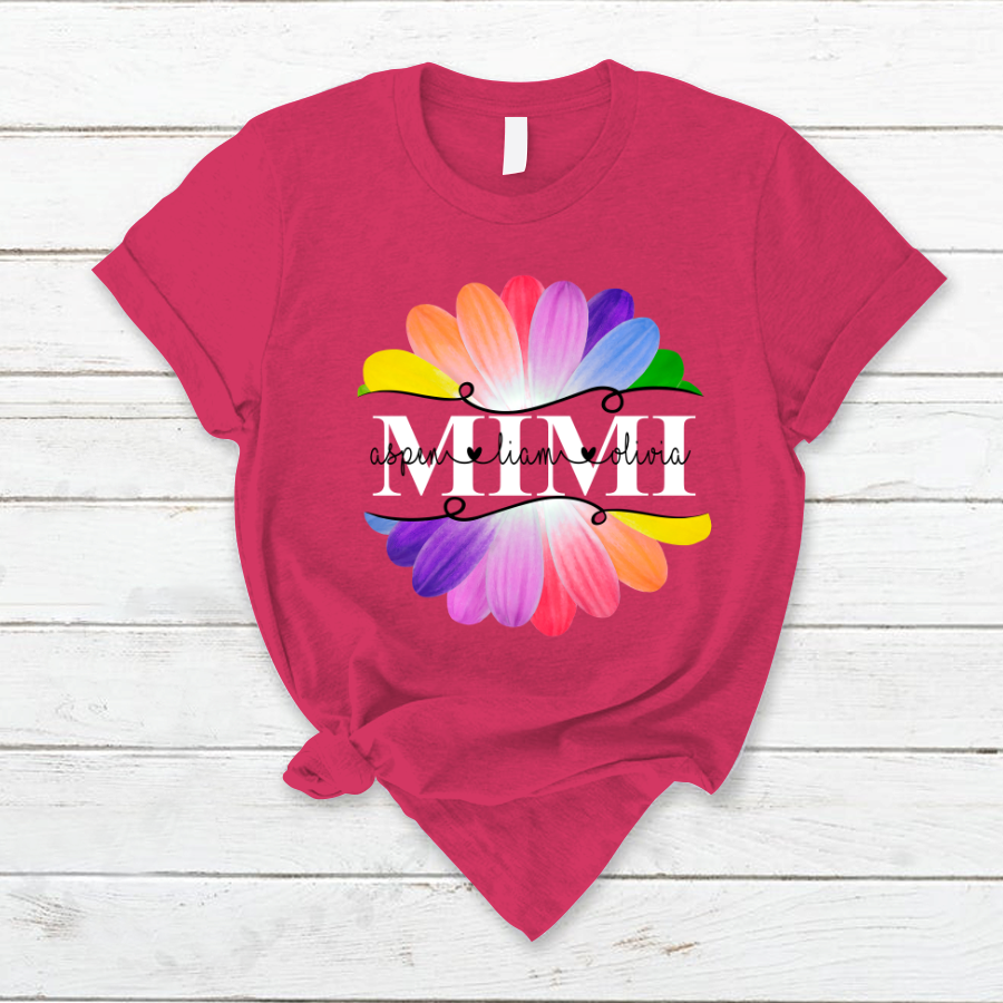 Mimi And Grandkids Flower Rainbow T-Shirt