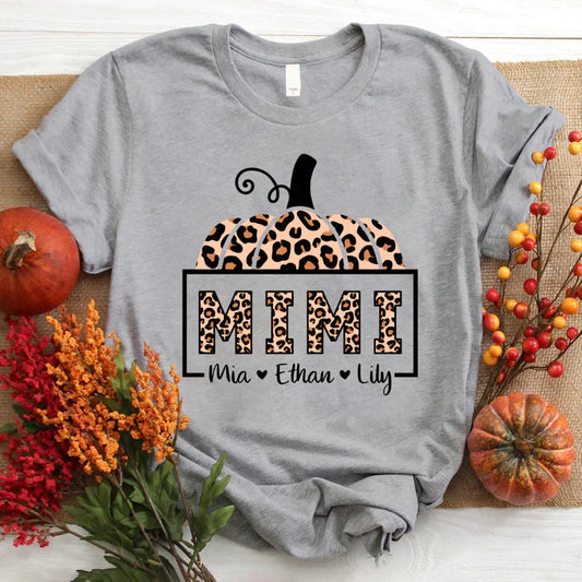 Mimi And Grandkids Pumpkin Leopard T-Shirt