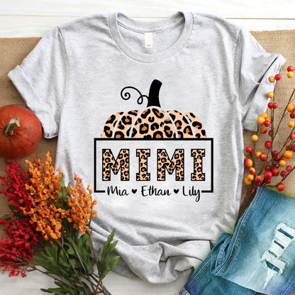 Mimi And Grandkids Pumpkin Leopard T-Shirt