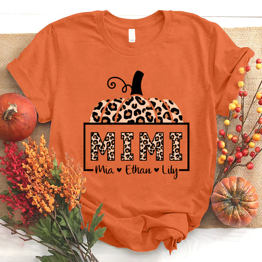 Mimi And Grandkids Pumpkin Leopard T-Shirt