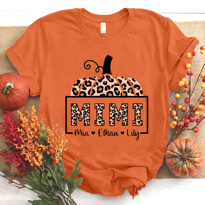 Mimi And Grandkids Pumpkin Leopard T-Shirt