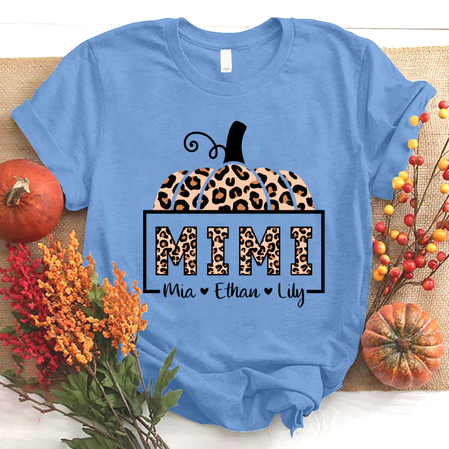 Mimi And Grandkids Pumpkin Leopard T-Shirt