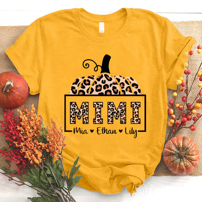 Mimi And Grandkids Pumpkin Leopard T-Shirt