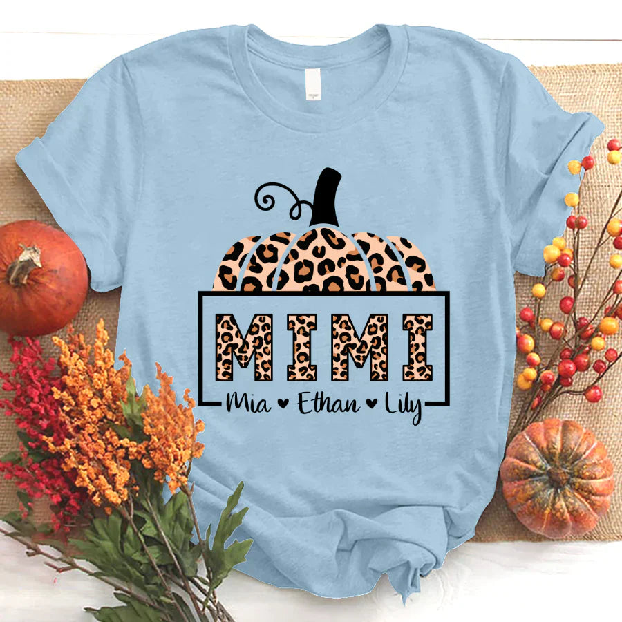 Mimi And Grandkids Pumpkin Leopard T-Shirt