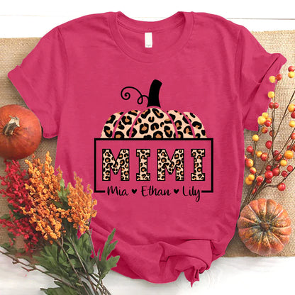 Mimi And Grandkids Pumpkin Leopard T-Shirt
