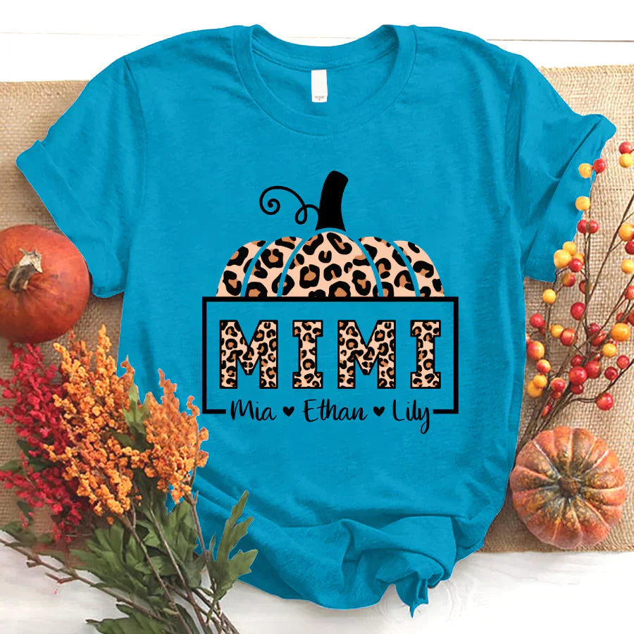 Mimi And Grandkids Pumpkin Leopard T-Shirt