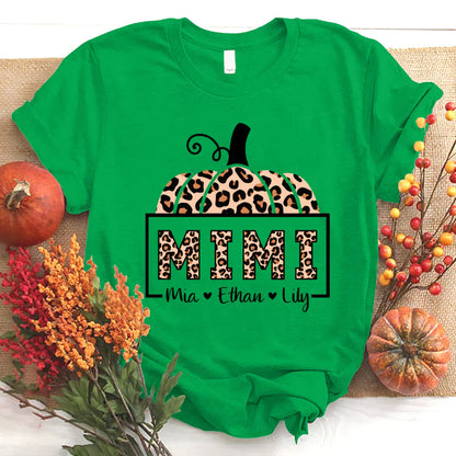 Mimi And Grandkids Pumpkin Leopard T-Shirt