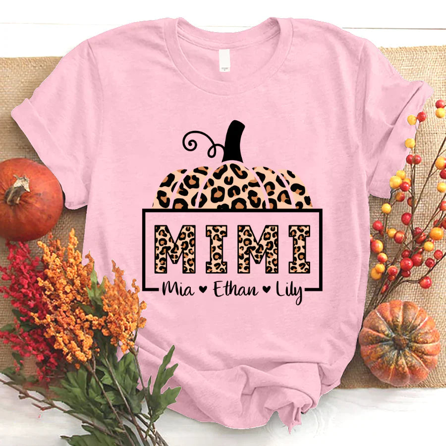 Mimi And Grandkids Pumpkin Leopard T-Shirt