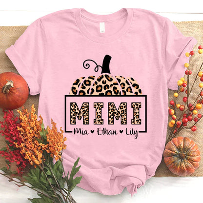 Mimi And Grandkids Pumpkin Leopard T-Shirt