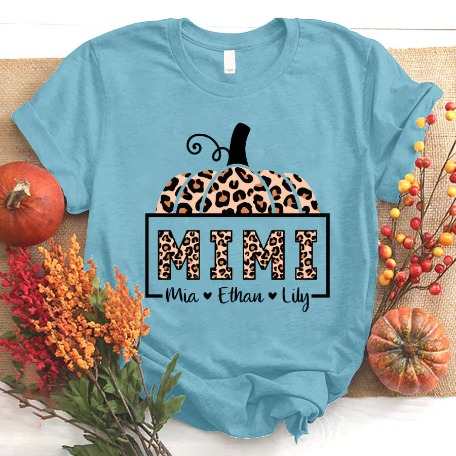 Mimi And Grandkids Pumpkin Leopard T-Shirt