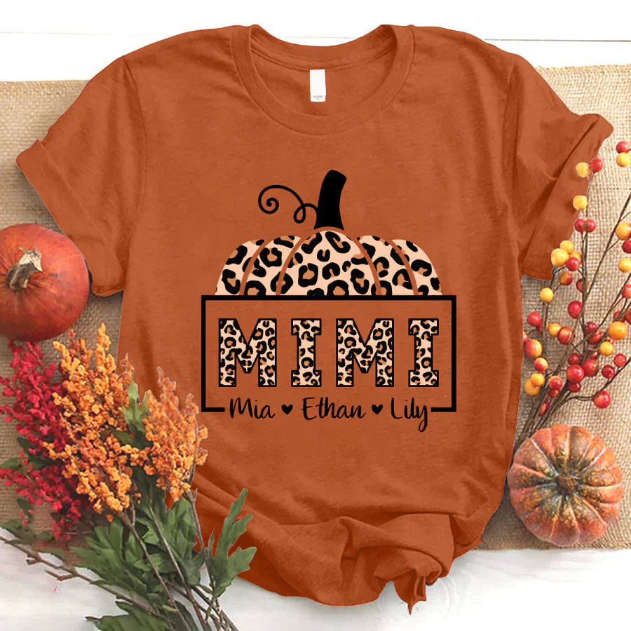 Mimi And Grandkids Pumpkin Leopard T-Shirt