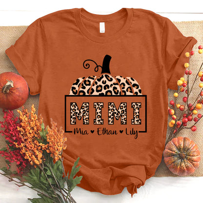 Mimi And Grandkids Pumpkin Leopard T-Shirt