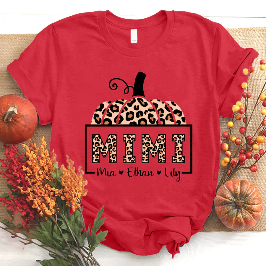 Mimi And Grandkids Pumpkin Leopard T-Shirt